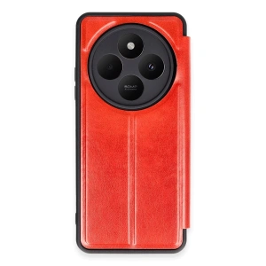 Hubrendy Bez Xiaomi Redmi 14C Kılıf Flip Cover - Kırmızı