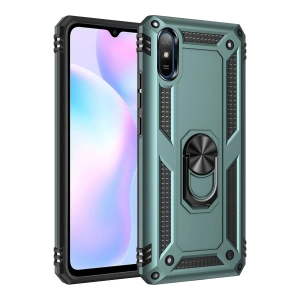 Hubrendy Bez Xiaomi Redmi 9A Kılıf Sofya Yüzüklü Silikon Kapak - Yeşil