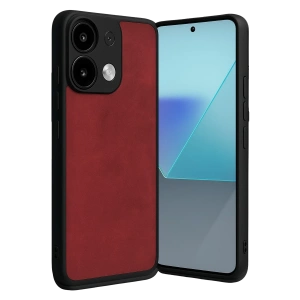 Hubrendy Bez Xiaomi Redmi Note 13 4G Kılıf Aras Deri Kapak - Kırmızı