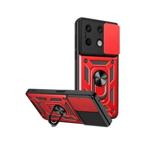 Hubrendy Bez Xiaomi Redmi Note 13 4G Kılıf Pars Lens Yüzüklü Silikon - Kırmızı