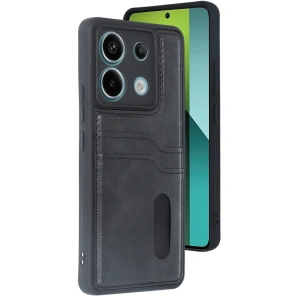 Hubrendy Bez Xiaomi Redmi Note 13 Pro 5G Kılıf Sara Kartvizitli Deri Kılıf - Siyah
