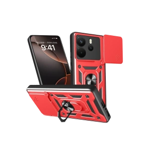 Hubrendy Bez Xiaomi Redmi Note 14 4G Pars Lens Yüzüklü Silikon - Kırmızı