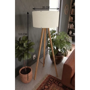 Hubrendy SH 3 Ayaklı Tripod Lambader Krem Kumaş Başlık