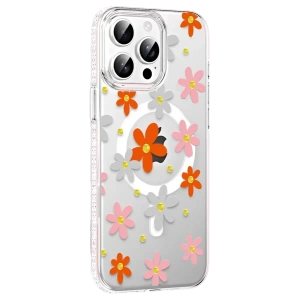 Hubrendy SH Joko Apple İphone 14 Pro Max Floral Magsafe Kapak - Turuncu