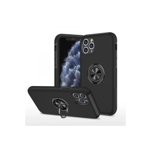 Hubrendy SH Newface Apple İphone 11 Pro Max Kılıf Elit Yüzüklü Kapak - Siyah