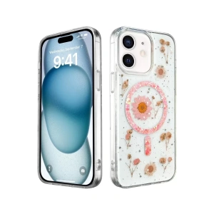 Hubrendy SH Newface Apple İphone 12 Kılıf Daisy Simli Magsafe Kapak - Pembe
