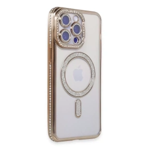 Hubrendy SH Newface Apple İphone 15 Pro Max Kılıf Joke Simli Magneticsafe Kılıf - Gold