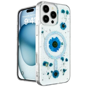 Hubrendy SH Newface Apple İphone 16 Pro Max Kılıf Daisy Simli Magsafe Kapak - Mavi