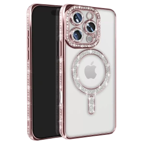 Hubrendy SH Newface Apple İphone 16 Pro Max Kılıf Joke Simli Magneticsafe Kılıf - Pembe
