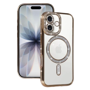 Hubrendy SH Newface Apple İphone 17 Joke Simli Magneticsafe Kılıf - Gold