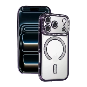 Hubrendy SH Newface Apple İphone 17 Pro Joke Simli Magneticsafe Kılıf - Derin Mor