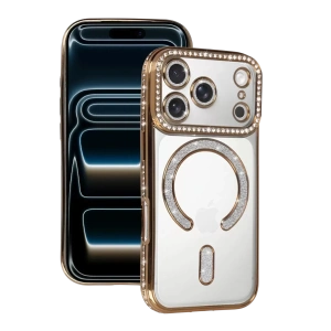 Hubrendy SH Newface Apple İphone 17 Pro Max Joke Simli Magneticsafe Kılıf - Gold
