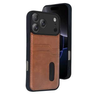 Hubrendy SH Newface Apple İphone 17 Pro Max Sara Kartvizitli Deri Kılıf - Taba