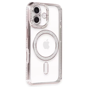 Hubrendy SH Newface İphone 16 Kılıf Joke Simli Magneticsafe Kılıf - Pembe