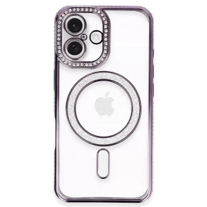 Hubrendy SH Newface İphone 16 Plus Kılıf Joke Simli Magneticsafe Kılıf - Derin Mor