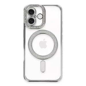 Hubrendy SH Newface İphone 16 Plus Kılıf Joke Simli Magneticsafe Kılıf - Gümüş