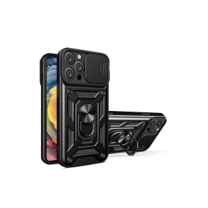 Hubrendy SH Newface İphone 16 Pro Max Kılıf Pars Lens Yüzüklü Silikon - Siyah