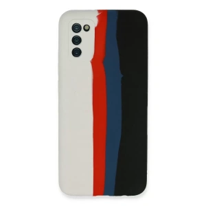 Hubrendy SH Newface Samsung Galaxy A03s Kılıf Ebruli Lansman Silikon - Beyaz-siyah