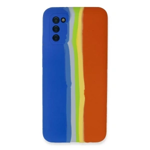 Hubrendy SH Newface Samsung Galaxy A03s Kılıf Ebruli Lansman Silikon - Mavi-turuncu