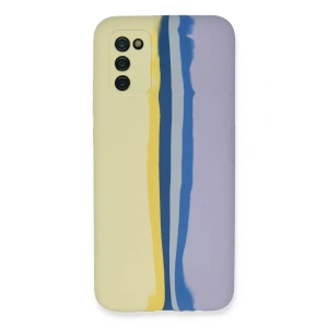 Hubrendy SH Newface Samsung Galaxy A03s Kılıf Ebruli Lansman Silikon - Sarı-lila
