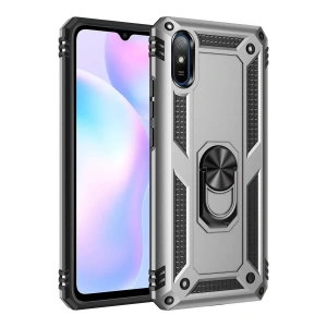 Hubrendy SH Newface Xiaomi Redmi 9a Kılıf Sofya Yüzüklü Silikon Kapak - Gümüş