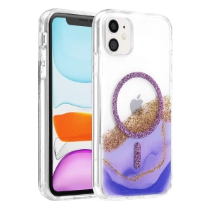 Hubrendy SH Onegif Apple İphone 11 Lotus Simli Magsafe Kapak - Mor