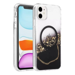 Hubrendy SH Onegif Apple İphone 11 Lotus Simli Magsafe Kapak - Siyah