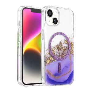 Hubrendy SH Onegif Apple İphone 14 Lotus Simli Magsafe Kapak - Mor