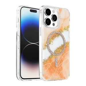 Hubrendy SH Onegif Apple İphone 14 Pro Max Lotus Simli Magsafe Kapak - Turuncu