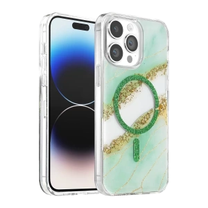 Hubrendy SH Onegif Apple İphone 14 Pro Max Lotus Simli Magsafe Kapak - Yeşil