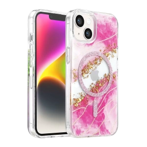 Hubrendy SH Onegif Apple İphone 15 Lotus Simli Magsafe Kapak - Pembe