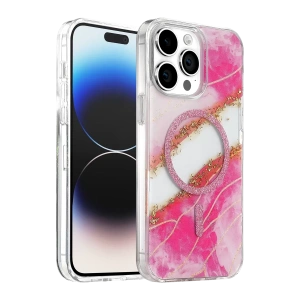 Hubrendy SH Onegif Apple İphone 15 Pro Max Lotus Simli Magsafe Kapak - Pembe
