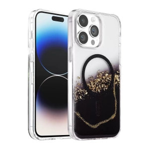 Hubrendy SH Onegif Apple İphone 15 Pro Max Lotus Simli Magsafe Kapak - Siyah