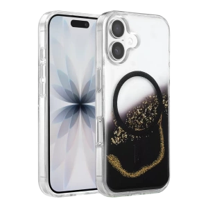 Hubrendy SH Onegif Apple İphone 16 Lotus Simli Magsafe Kapak - Siyah