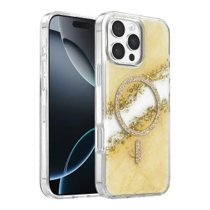 Hubrendy SH Onegif Apple İphone 16 Pro Max Lotus Simli Magsafe Kapak - Gümüş