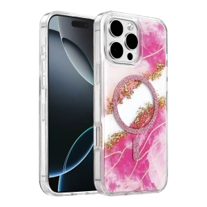 Hubrendy SH Onegif Apple İphone 16 Pro Max Lotus Simli Magsafe Kapak - Pembe