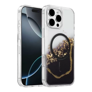 Hubrendy SH Onegif Apple İphone 16 Pro Max Lotus Simli Magsafe Kapak - Siyah