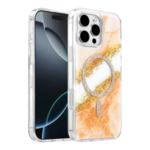 Hubrendy SH Onegif Apple İphone 16 Pro Max Lotus Simli Magsafe Kapak - Turuncu