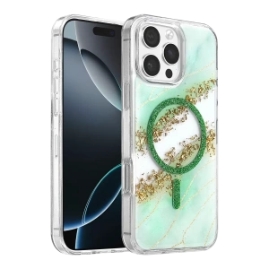 Hubrendy SH Onegif Apple İphone 16 Pro Max Lotus Simli Magsafe Kapak - Yeşil