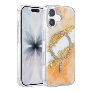 Hubrendy SH Onegif Apple İphone 17 Lotus Simli Magsafe Kapak - Turuncu