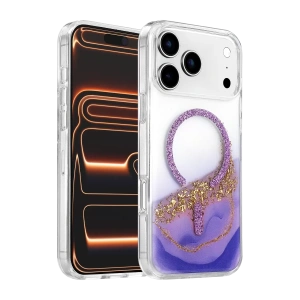Hubrendy SH Onegif Apple İphone 17 Pro Lotus Simli Magsafe Kapak - Mor