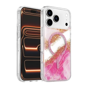 Hubrendy SH Onegif Apple İphone 17 Pro Max Lotus Simli Magsafe Kapak - Pembe