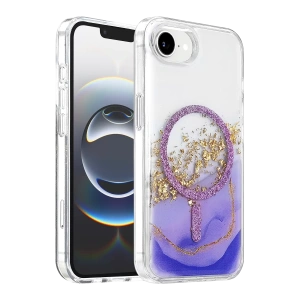 Hubrendy SH Onegif Apple İphone 17e Lotus Simli Magsafe Kapak - Mor