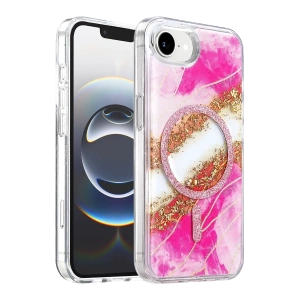 Hubrendy SH Onegif Apple İphone 17e Lotus Simli Magsafe Kapak - Pembe