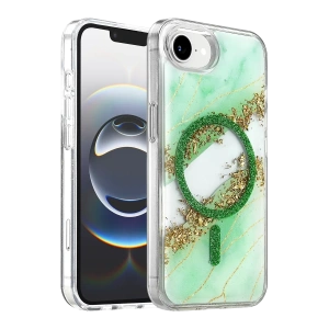 Hubrendy SH Onegif Apple İphone 17e Lotus Simli Magsafe Kapak - Yeşil