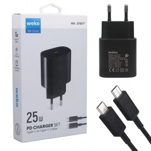 Hubrendy SH Weko Wk-27877 Note10 Siyah 25 Watt Şarj Başlık Adaptörü + Type-c To Type-c Kablo