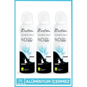 Hubrendy Tedarik 3 Adet Emotion Invisible Fresh Black & White Kadın Deodorant 150ml Vegan, Leke Bırakmaz