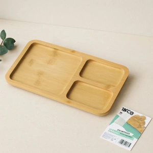 Hubrendy Tedarik 3 Bölmeli Dikdörtgen Bambu Servis Tepsisi 24.8x13.8x1.4 cm