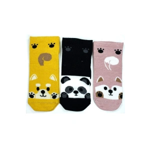 Hubrendy Tedarik 3 Çift Sevimli Hayvan Baskılı Pamuklu Kadın Bilek Çorap