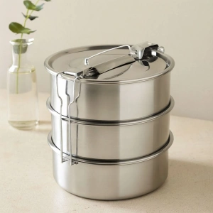 Hubrendy Tedarik 3 Katlı Çelik Sefer Tası 16 cm - Yemek Taşıma Kabı